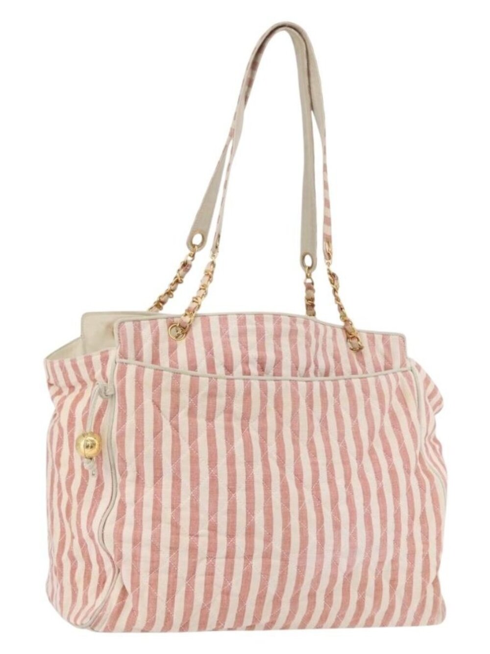 CHANEL Matelasse Shoulder Bag Canvas Pink Gold CC Auth 189308